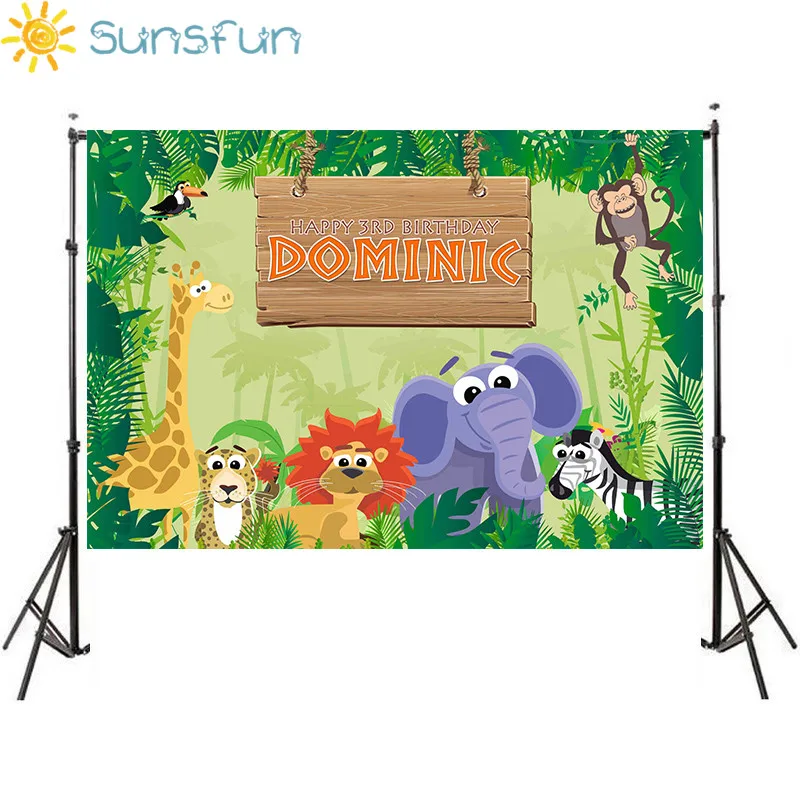 Sunsfun прекрасный мультфильм день рождения фотографии фоны животные новорожденных дерево персональный настроить имя и возраст фотостудии