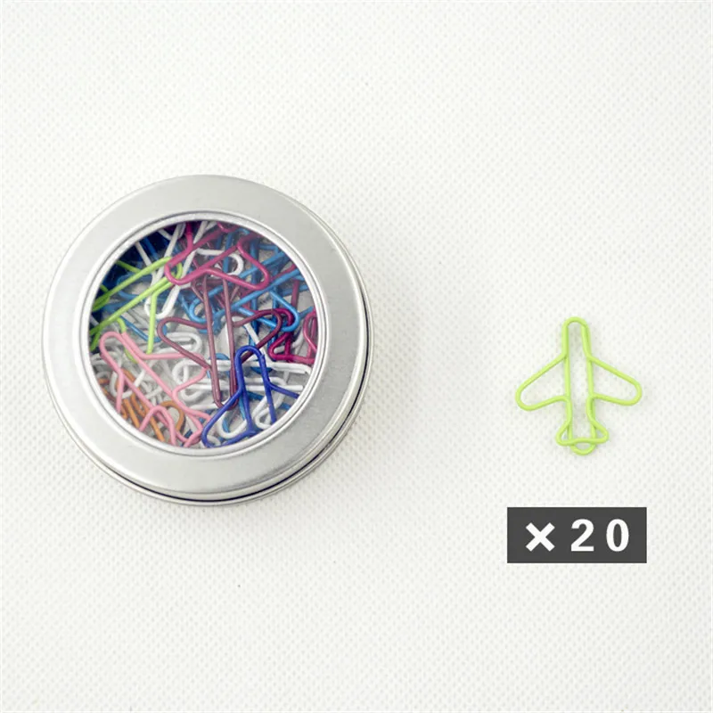 Цветные бумажные зажимы в форме самолета 20 шт. коробке железная коробка