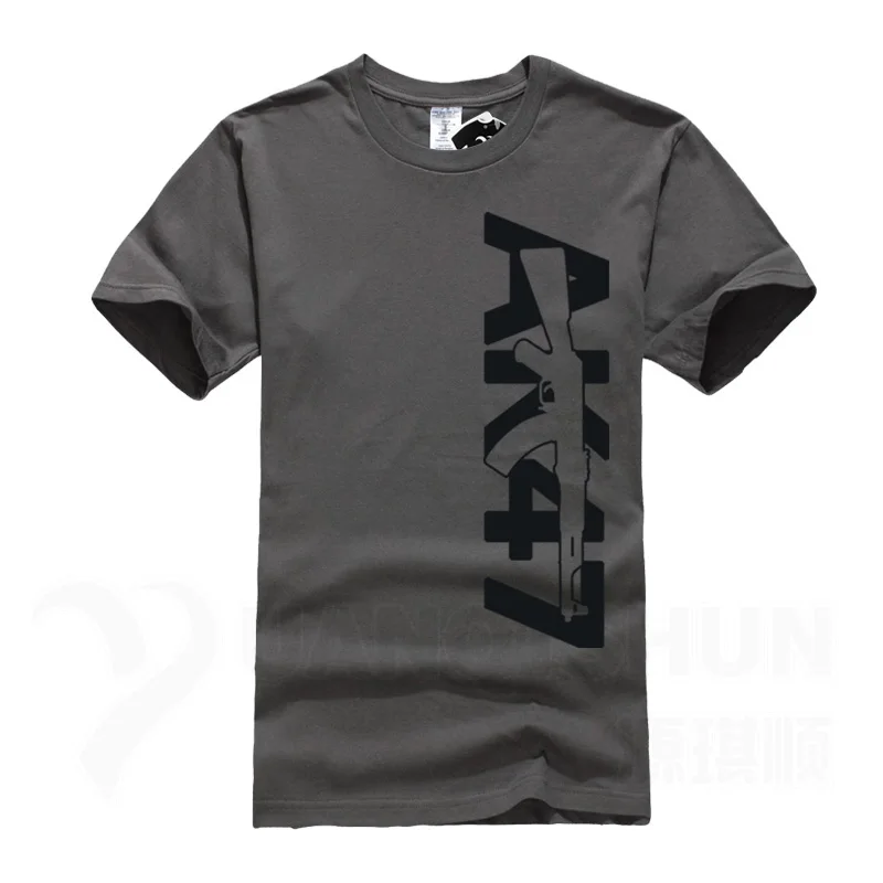 Charcoal gray 2 Boutique Men Tops Tees Summer Fashion New AK47 Printed T Shirt Short Sleeve Men AK 47 Rifle Gun Personalized T Shirts 3XL - Цвет: Charcoal gray 2