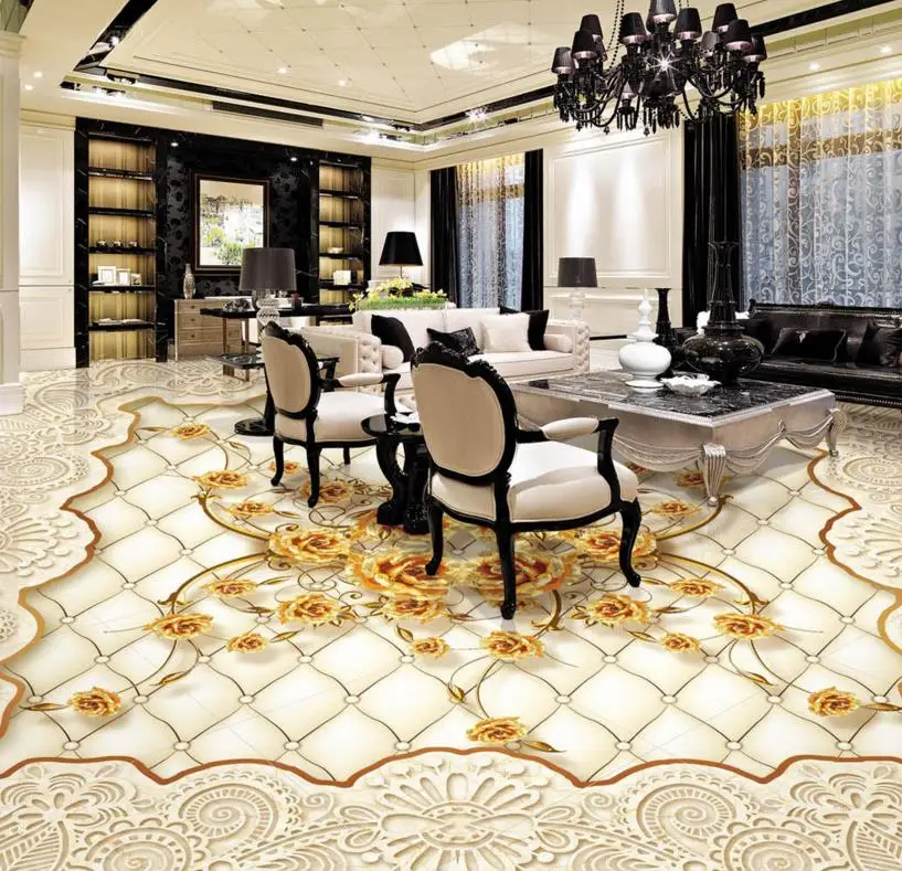 Пользовательский 3d напольный принт Европейская Роза Мрамор напольные фрески