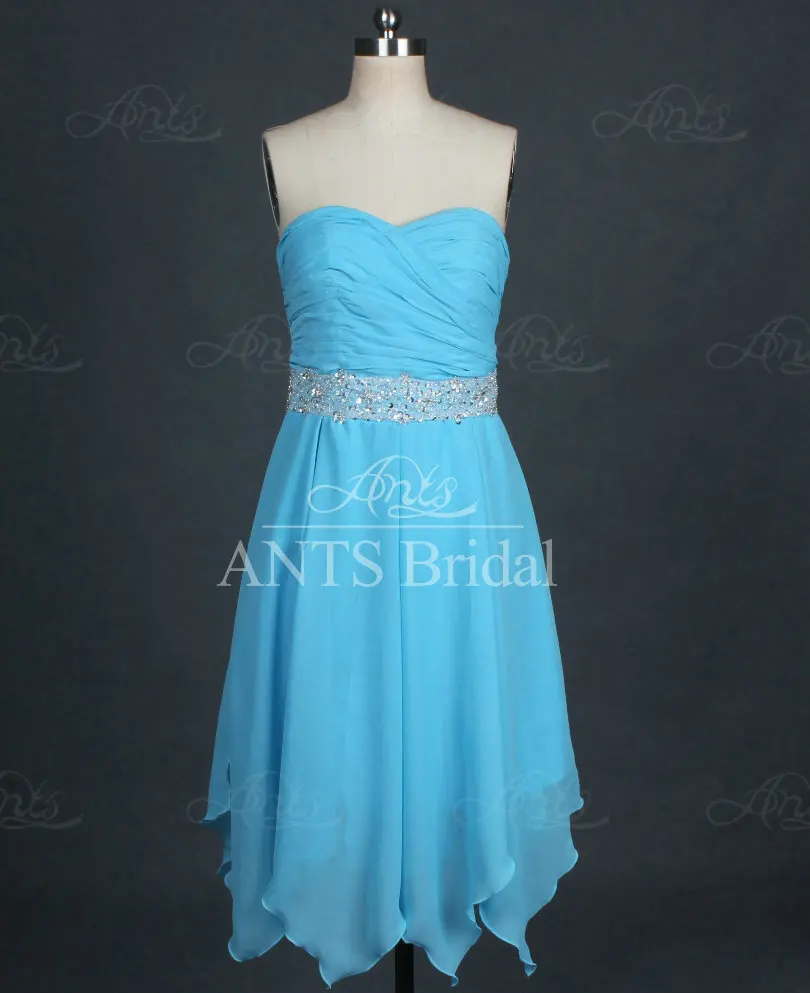 Re363 off-плечи милая-образным бисером пояса шифон короткие голубые выпускные платья