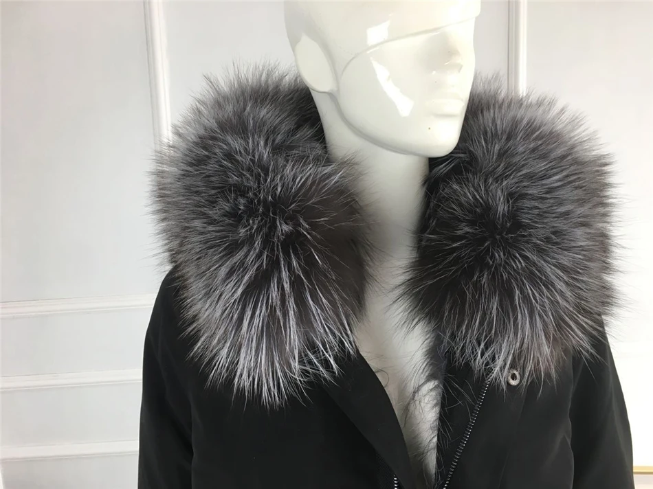Новые чернобурки меховой парка пальто женские трикотажные silver fox меховой подкладке парки Черный зимой толстые Настоящее пальто с мехом теплые женские верхняя одежда