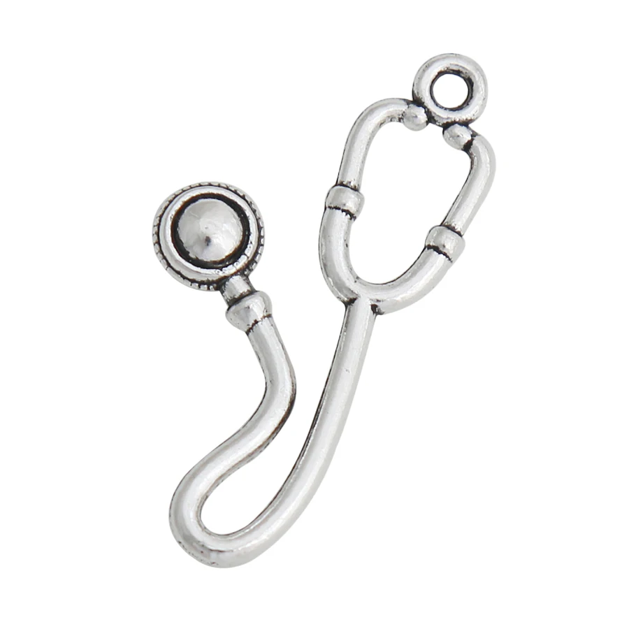 RAINXTAR Fashion Antique Silver Color Doctor Stethoscope Charms Alloy Medical Tool Charms For Doctor Nurse 13*17mm 100pcs AAC380
