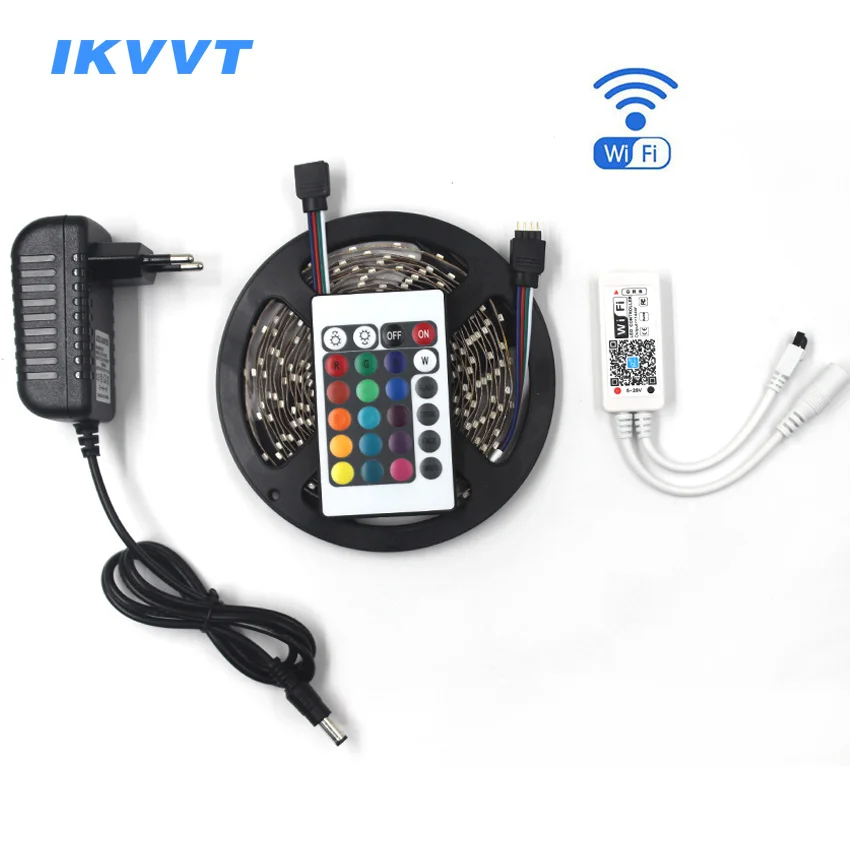 IKVVT wifi RGB Светодиодная лента 3528 2835 водонепроницаемая гибкая Диодная LED неоновая 12В
