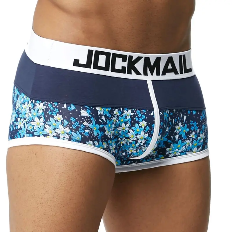 JOCKMAIL, боксеры, дышащее хлопковое сексуальное мужское нижнее белье, u-образный выпуклый мешочек, мужское нижнее белье, натуральный принт с героями мультфильмов, Молодежные трусы-боксеры для больших мальчиков - Цвет: JM433  BLUE