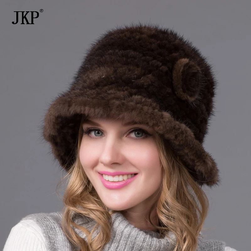 Новое поступление 100% Высокое качество вязаная шапка из настоящего норкового