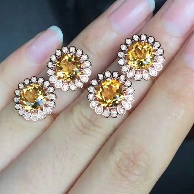 Кольцо с натуральным цитрином кольцо желтым кристаллом Стерлинговое Серебро 925