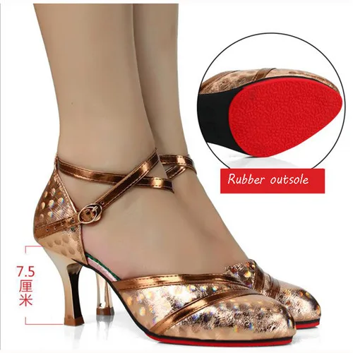 Gold 7.5cm Heel Блестящие туфли для танцев с закрытым носком; женская обувь для танцев сальсы; женские профессиональные современные бальные туфли для самбы, Танго, сальсы, латинских танцев - Цвет: Gold 7.5cm Heel