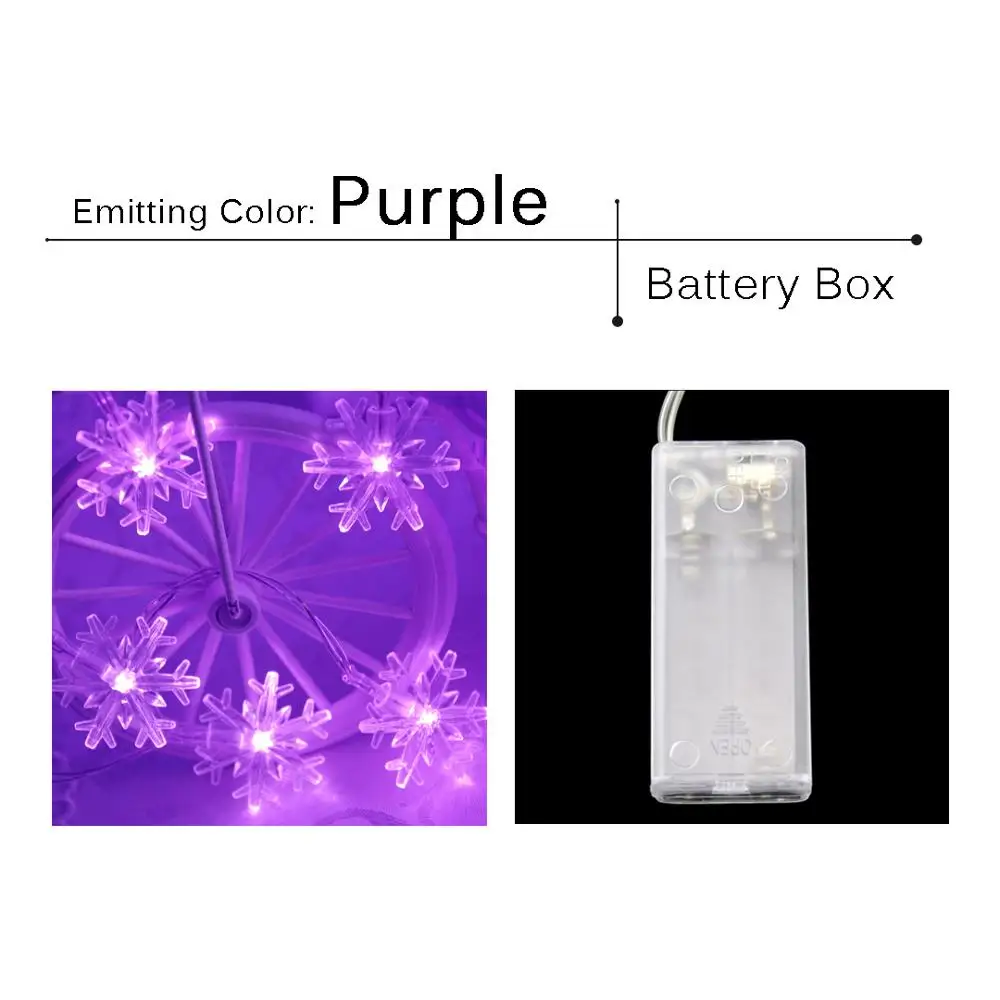 Purple (Battery Box) Светодиодный светильник-Гирлянда для праздника, Рождественская гирлянда, светильник 10, снежинка, сказочный подарок, фонари для свадебной вечеринки, украшения для спальни, HQ - Испускаемый цвет: Purple (Battery Box)