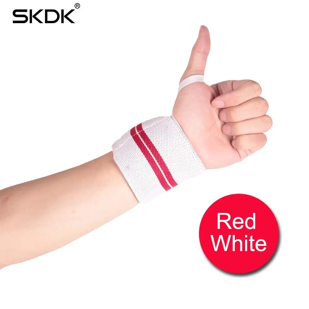 RedWhite 1 пара напульсник эластичные бинты для запястья повязки дышащие Тяжелая атлетика захват штанги поддержка ремни защита рук - Цвет: RedWhite