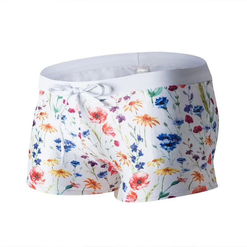 Мужские плавки с двумя карманами белые трусы брифы принтом для плавания пляжная