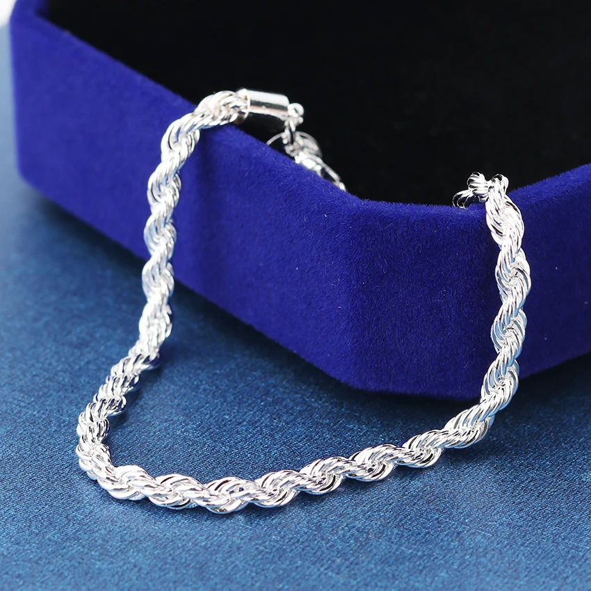 1PC High Quality Silver Plated Bracelets Bangles 20cm Flash Twisted Rope Pulseira Jewelry | Украшения и аксессуары - Фото №1