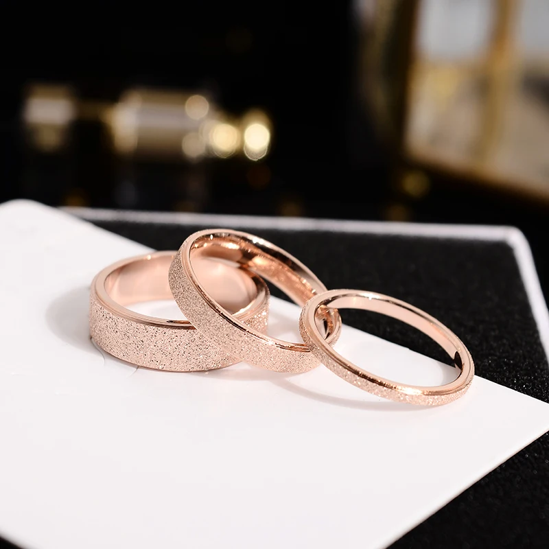 

YUN RUO 2019 Fashion Classic Froseted Couple Rings Rose Gold Color Woman Birthday Gift Party Titanium Steel Jewelry Never Fade