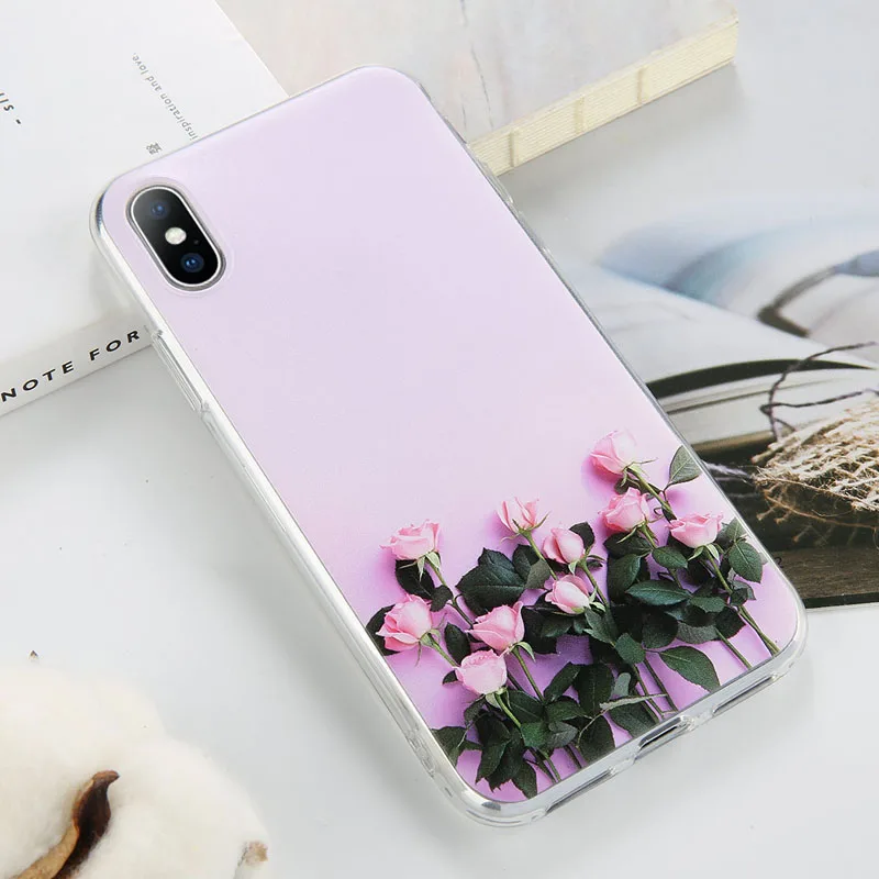 AC5553 USLION розы силиконовый чехол для телефона для iphone X XR XS Max Цветочные листья чехол s для iphone 7 8 6 6S Plus Мягкий ТПУ задняя крышка - Цвет: AC5553