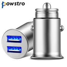 Powstro мини USB Автомобильное зарядное устройство адаптер 4.8A металлическое автомобильное зарядное устройство мобильный телефон автомобильное USB зарядное устройство Авто Зарядка дыхательный свет 2 порта 24 Вт