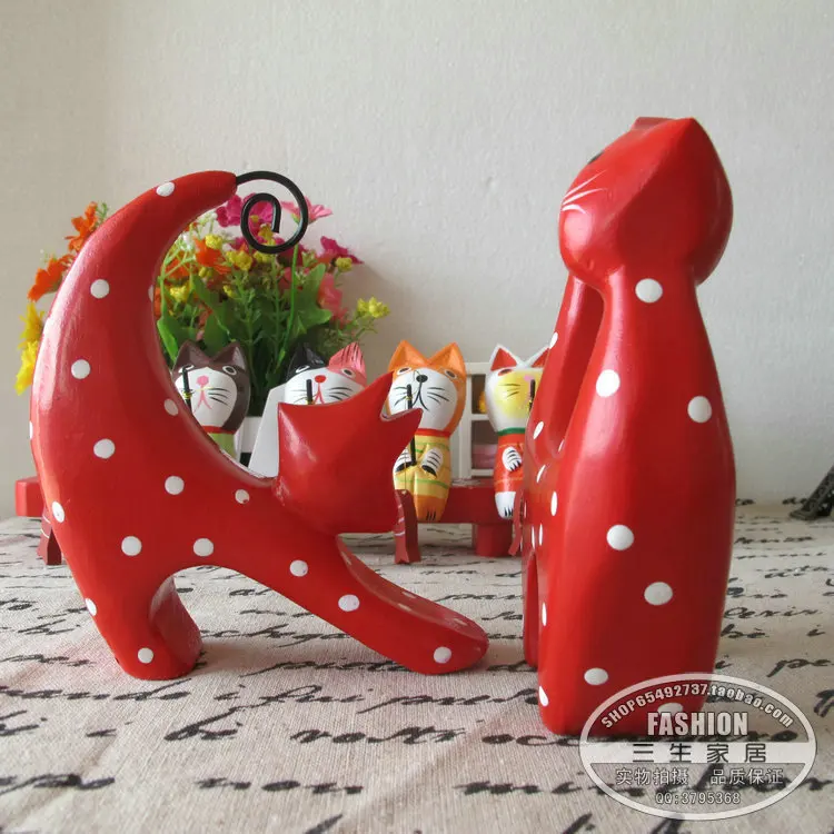 Nordic wood hand-carved red wave point kitten cat lovers cats ornaments home accessories wedding gifts |