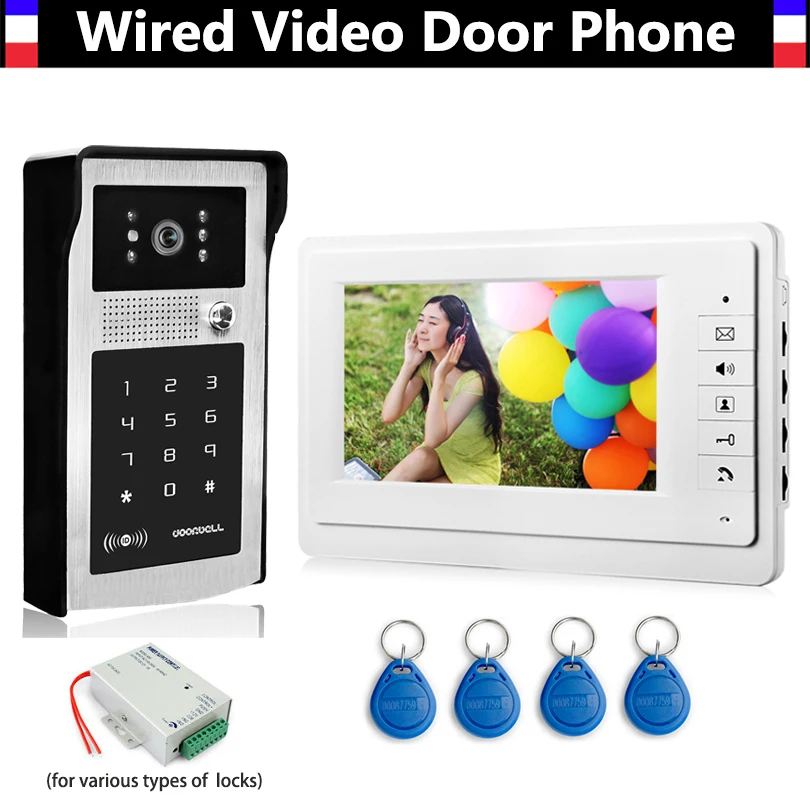 7 inch LCD Bedraad Video Deurtelefoon Deurbel Intercom Kits Aluminium Case IR Camera Wachtwoord ID Keyfobs Ontgrendeling