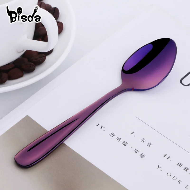 Dark Purple 8 шт. чайная нержавеющая сталь для ложек кофейная ложка креативная Золотая мини-ложка красочный Десерт Мороженое Совок столовая посуда набор для вечерние - Цвет: Dark Purple