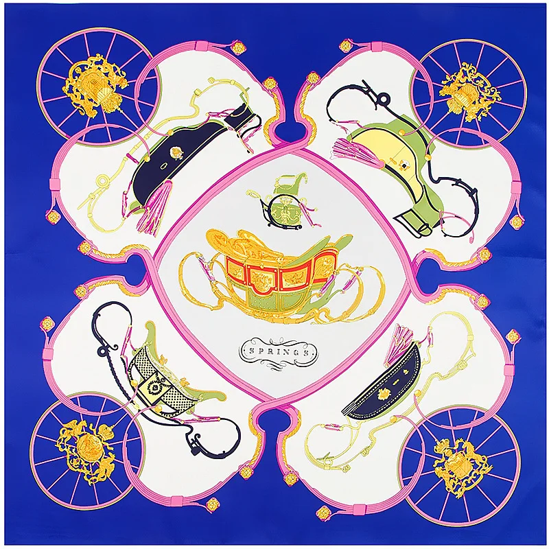 100% Silk Scarf Women Square Scarves Wrap Pumpkin Carriage Print Neckerchief Female Foulard Hijab Lady Bufandas Muslim Bandana |