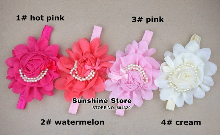 Жемчужные шифоновые кружевные цветы эластичные новорожденных ободки для