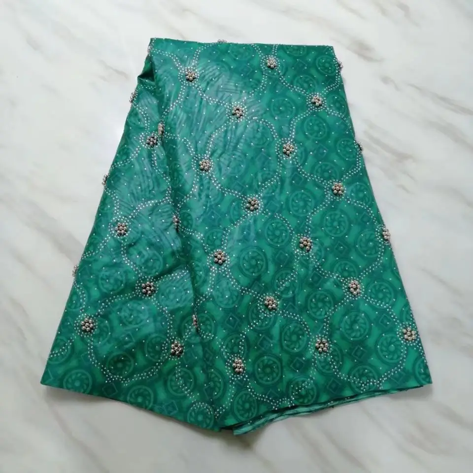 5 ярдов/шт новая мода фуксия кружевная ткань с бусинами и стразами Африканское