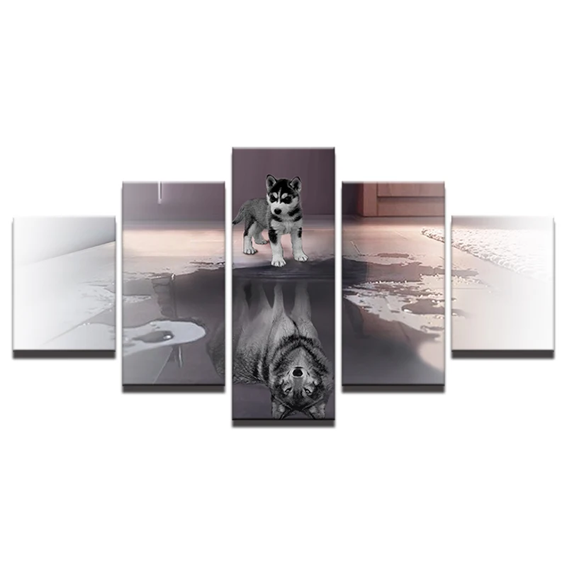 HD с холсты для рисования большое животное собака Декор дома Wall Art 5 Панель волк