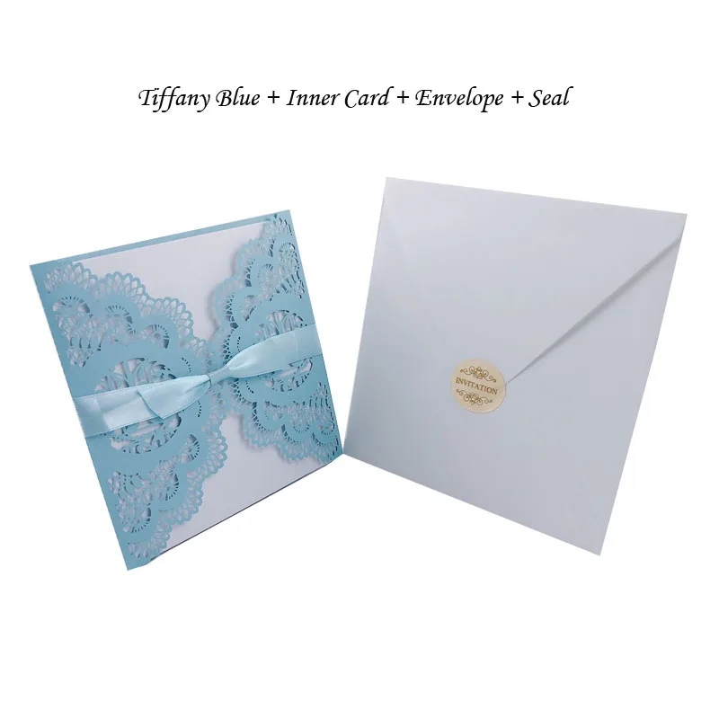 Fifty Sets Tiffany 50 шт. Lover Birds лазерная резка свадебные пригласительные открытки поздравительные открытки персонализированные пользовательские с лентой печати для конвертов вечерние принадлежности - Цвет: Fifty Sets Tiffany