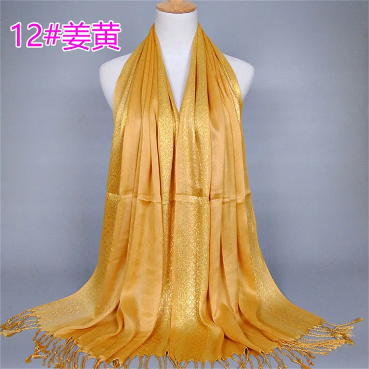 5 NEW women gold cotton solid color muslim head scarf shawls and wraps pashmina bandana female foulard ladies hijab stores - Цвет: 5