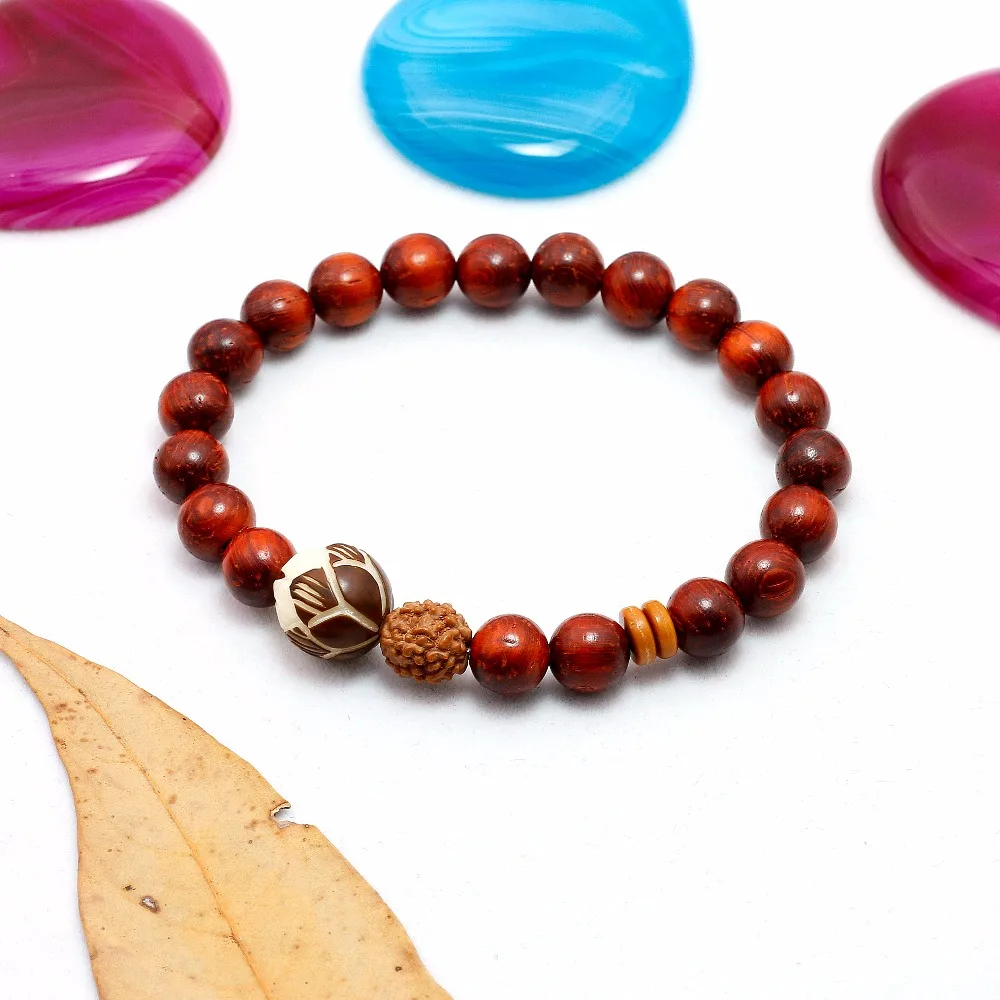Натуральный Красный Сандерс Белый Rudraksha Bodhi цветок лотоса бусы браслет для женщин