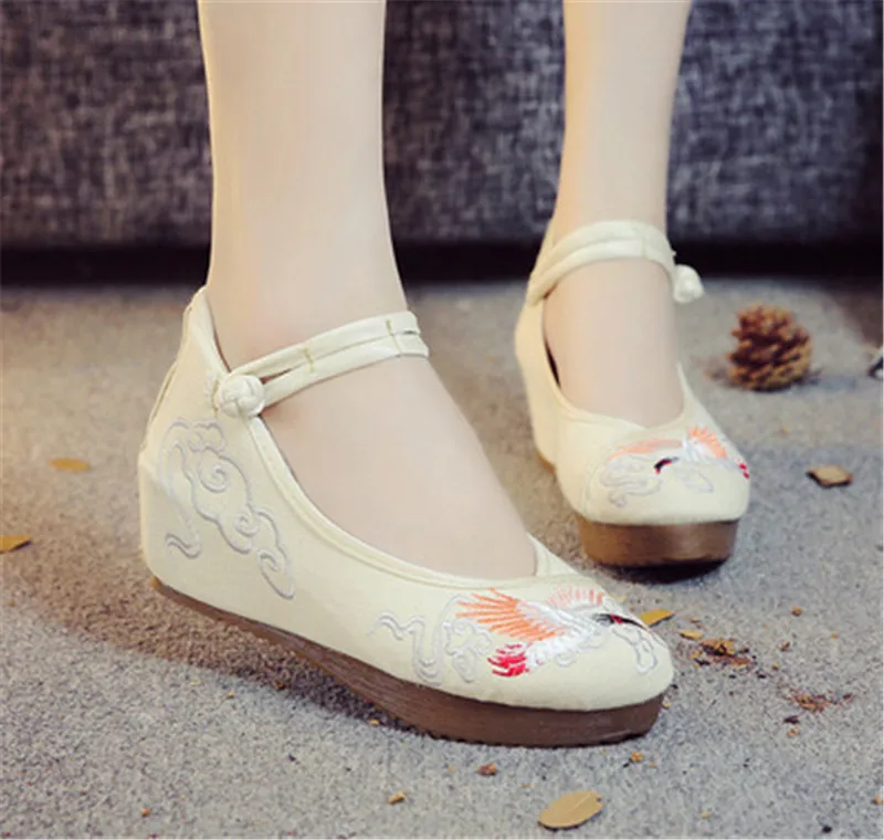 Туфли на плоской подошве; женские лоферы; Zapatos De Mujer; Туфли-оксфорды в стиле Лолиты; парусиновые женские эспадрильи в стиле Харадзюку; модная вышитая обувь для женщин - Цвет: 5cm zhuhuan beige