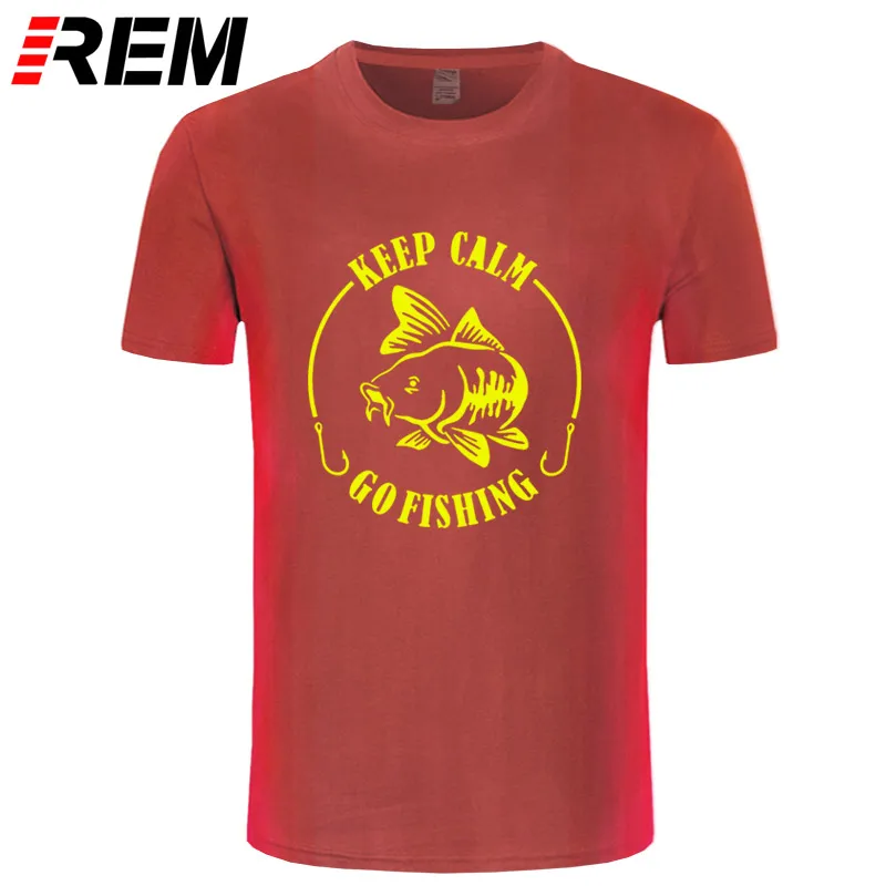 REM Keep Calm Go Fishinger футболка юмором карпом печать мужская брендовая Футболка Высокое качество хлопок o-образным вырезом короткий рукав Футболка