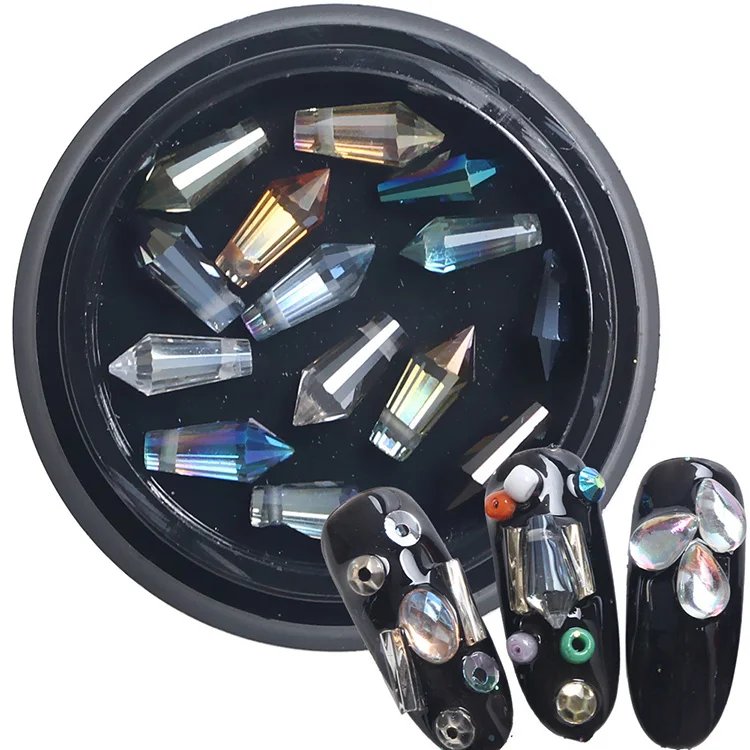 Новый набор для украшения ногтей стекло конусообразные шипы коробка + блесток