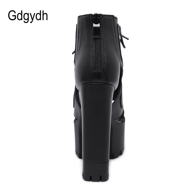 Женские ботинки на блочном каблуке Gdgydh черные кожаные с открытым носком и