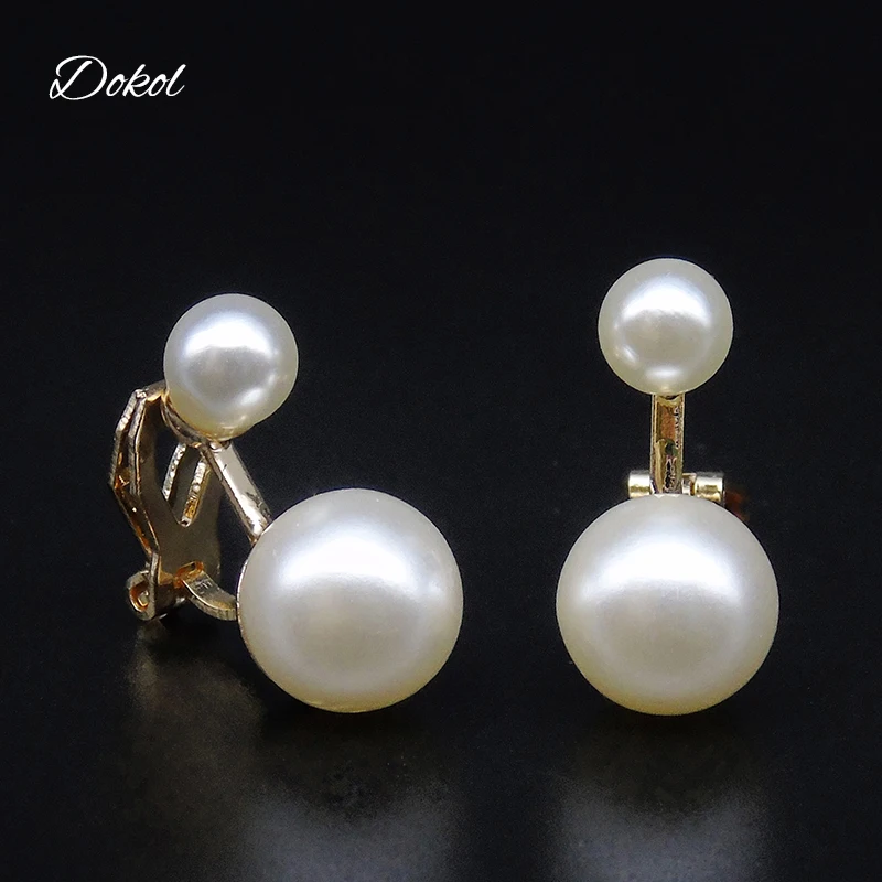 Двойные серьги с блеском и жемчугом DOKOL, золотистого цвета, застежка-клипса, для вечеринок, модные женские украшения bijoux femme DKE0024.