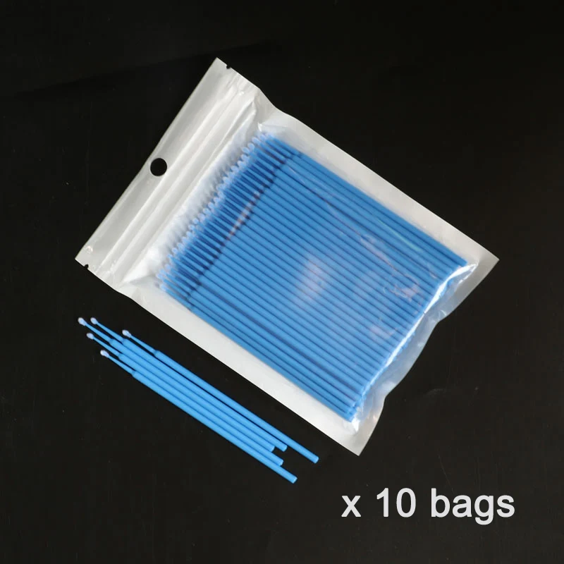 Deep Blue x 10bags 10*100 шт Полуперманентная Вышивка ватные тампоны микро щетка тампон для татуировки Одноразовые наращивание ресниц индивидуальный аппликатор - Цвет: Deep Blue x 10bags