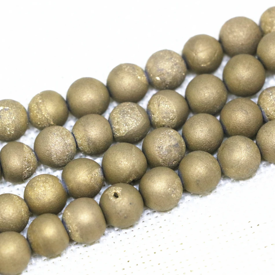 

New arrival electroplate natural crystal drusy onyx agat gold-color round beads 6,8,10,12,14mm high quality jewelry 15inch B1632