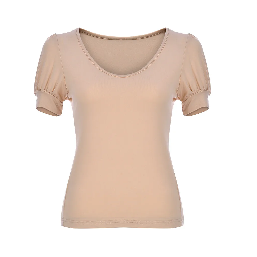 Женская блузка с оборками однотонная v-образным вырезом и коротким рукавом