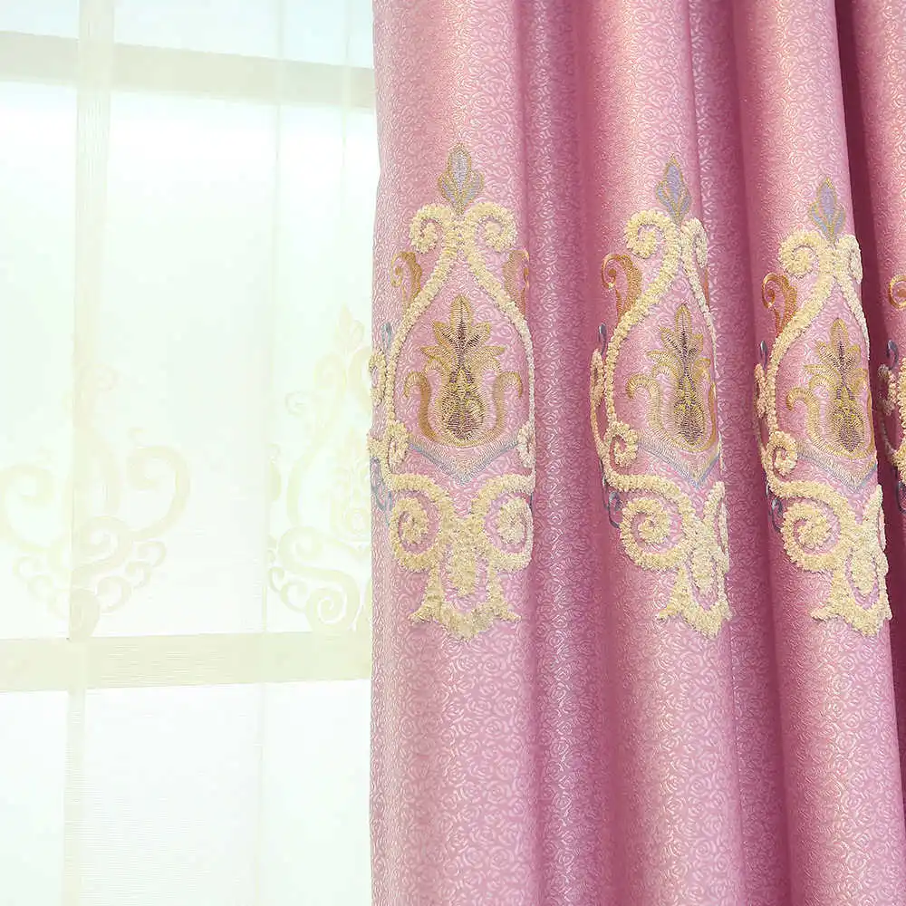 pink curtain Европейские Роскошные занавески для спальни, оконные занавески, стили для гостиной, элегантные занавески, европейские занавески, занавески - Цвет: pink curtain