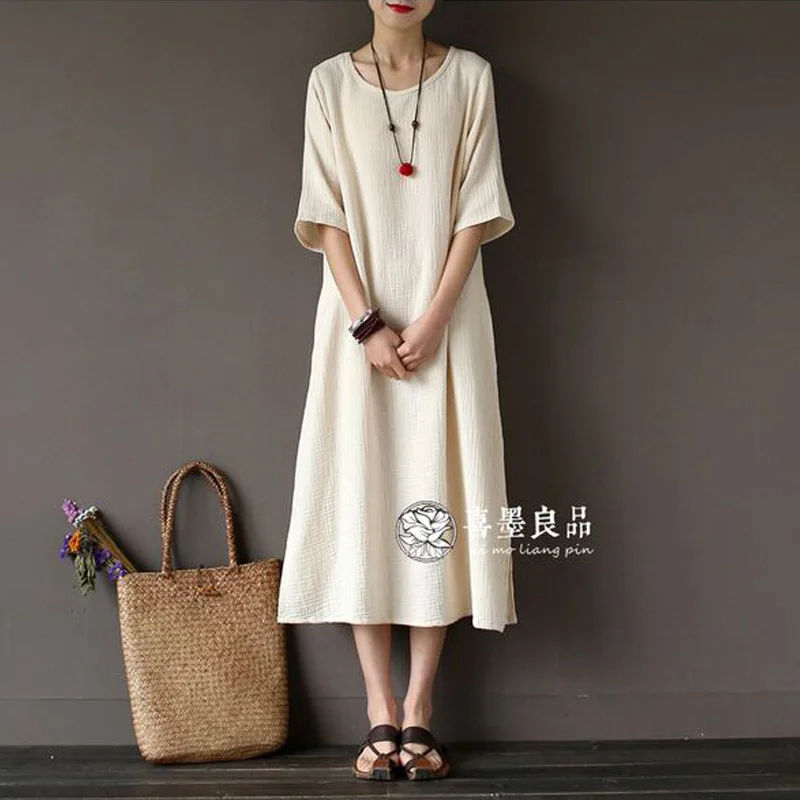 Льняное Хлопковое платье размера плюс новинка 2017 модное женское летнее короткое