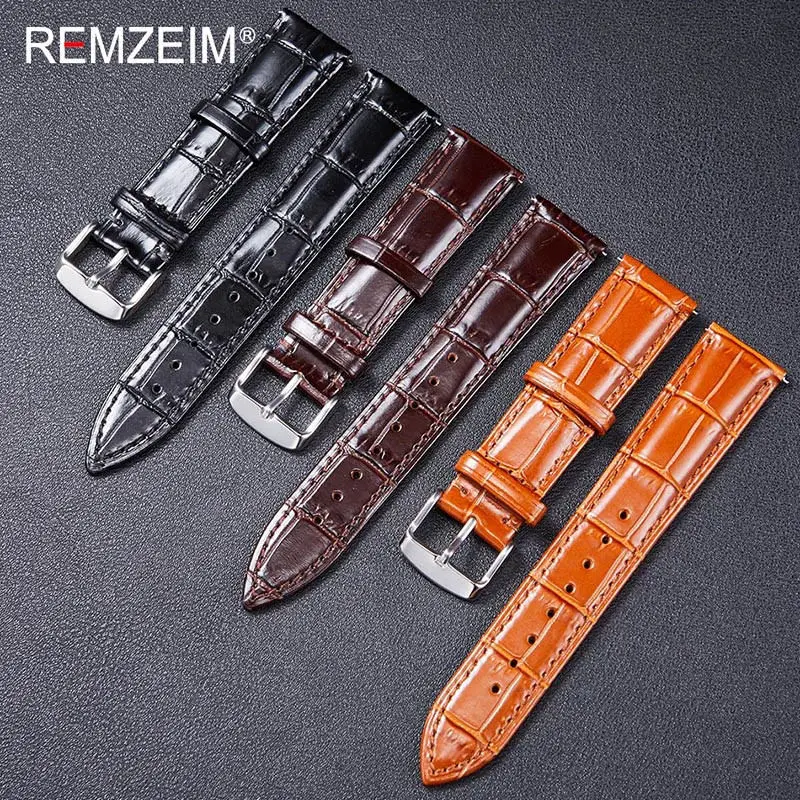 18mm 20mm 22mm Double Sided Genuine Leather Watch Band Strap Quick Release Cowhide Watchband Belt With Steel Buckle Free Tool