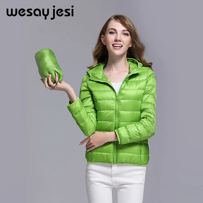 GREEN Зимние Jactet Для женщин пуховик белая утка вниз куртка Для женщин с капюшоном с длинным рукавом двойной теплое пальто легкая куртка зимние женские - Цвет: GREEN