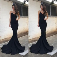 2020 african sexy spaghetti straps mermaid long bridesmaid dresses simple black long train party gowns custom made