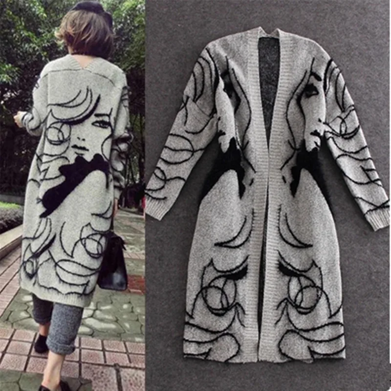 sign in the spring and autumn period abstract design more loose bat sleeve sweater cardigan long coat |