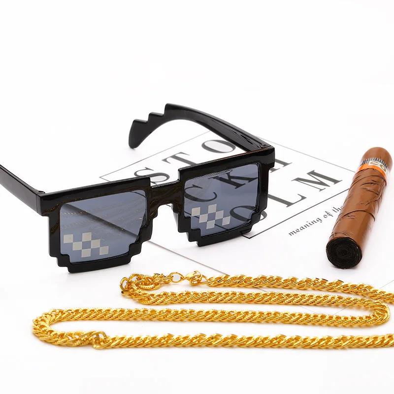 Забавные черные 8 битов мозаичные солнцезащитные очки Oculos сделка с ним крутые Thug