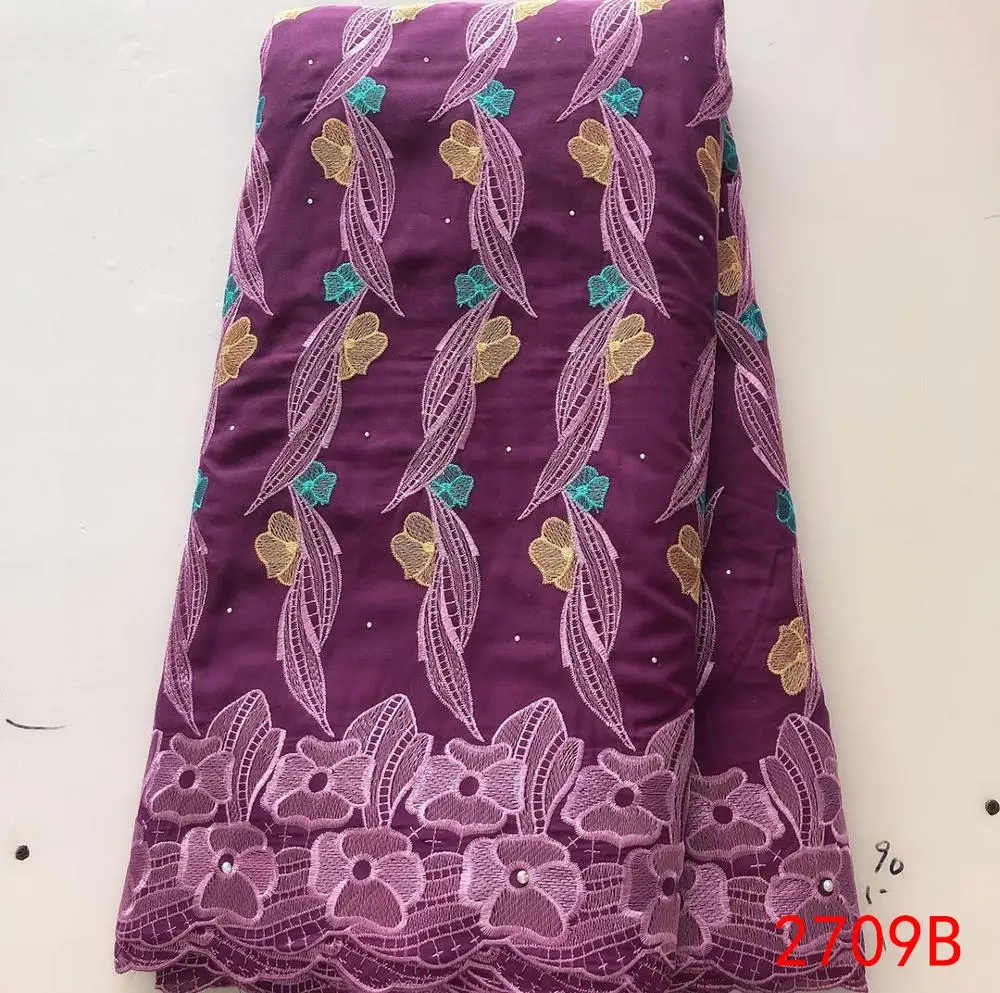 

New African Dry Cotton Lace Fabrics Swiss Voile Lace in Switzerland High Quality Nigerian French Embroidery with Stones ks2709B
