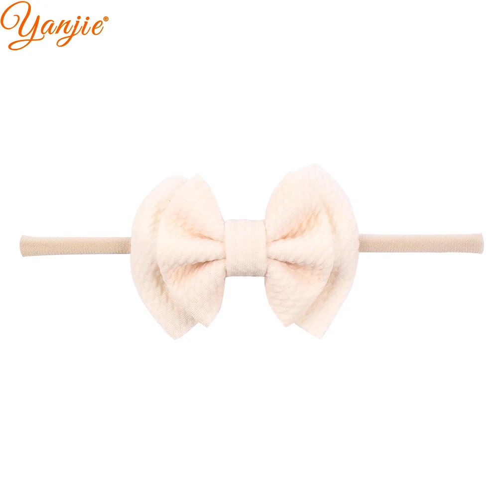 ivory 3,5 ''2 слоя вафельных волосы бант из нейлона и повязка на голову для девочек детские мягкие эластичная нейлоновая повязка на голову шик Лидер продаж женские аксессуары для волос - Цвет: ivory