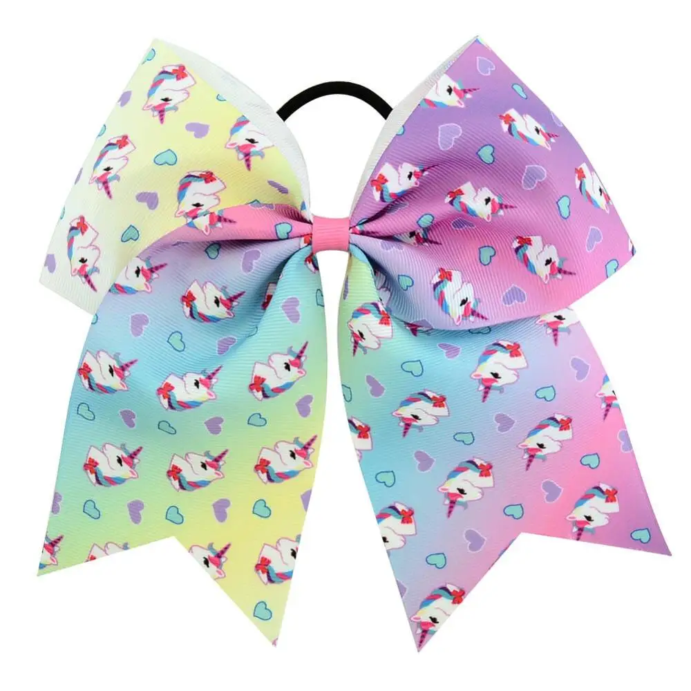 7 дюймов модные милые печатные Единорог Cheer лук для девочек Grosgrain ленты ободок с