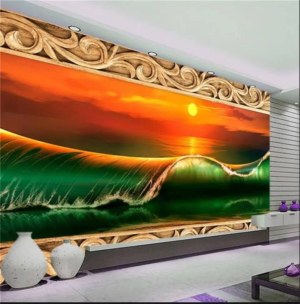3d фотообои на заказ обои для гостиной заката моря картина диван ТВ фон нетканые