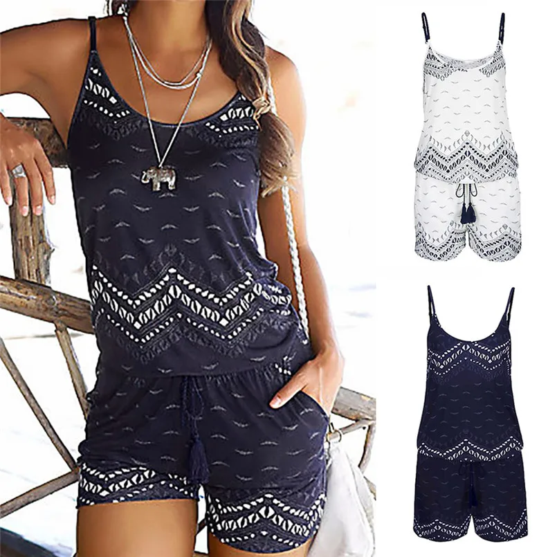 Женский пляжный комбинезон без рукавов с принтом #30|Комбинезоны c шортами| |