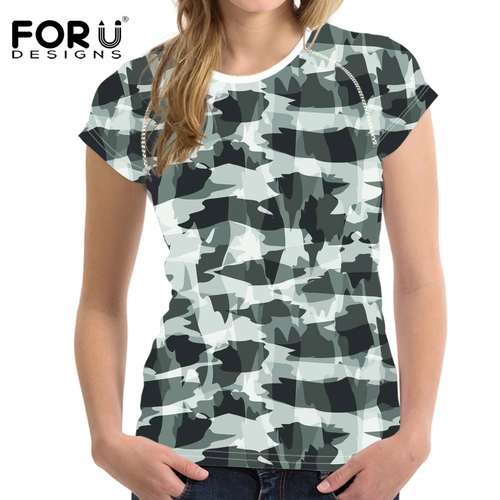 

FORUDESIGNS Women Camouflage T shirt Casual Bright Summer T-shirt Femme t-shirt Vogue Women T-shirt Tops Street Style 2018 S M L